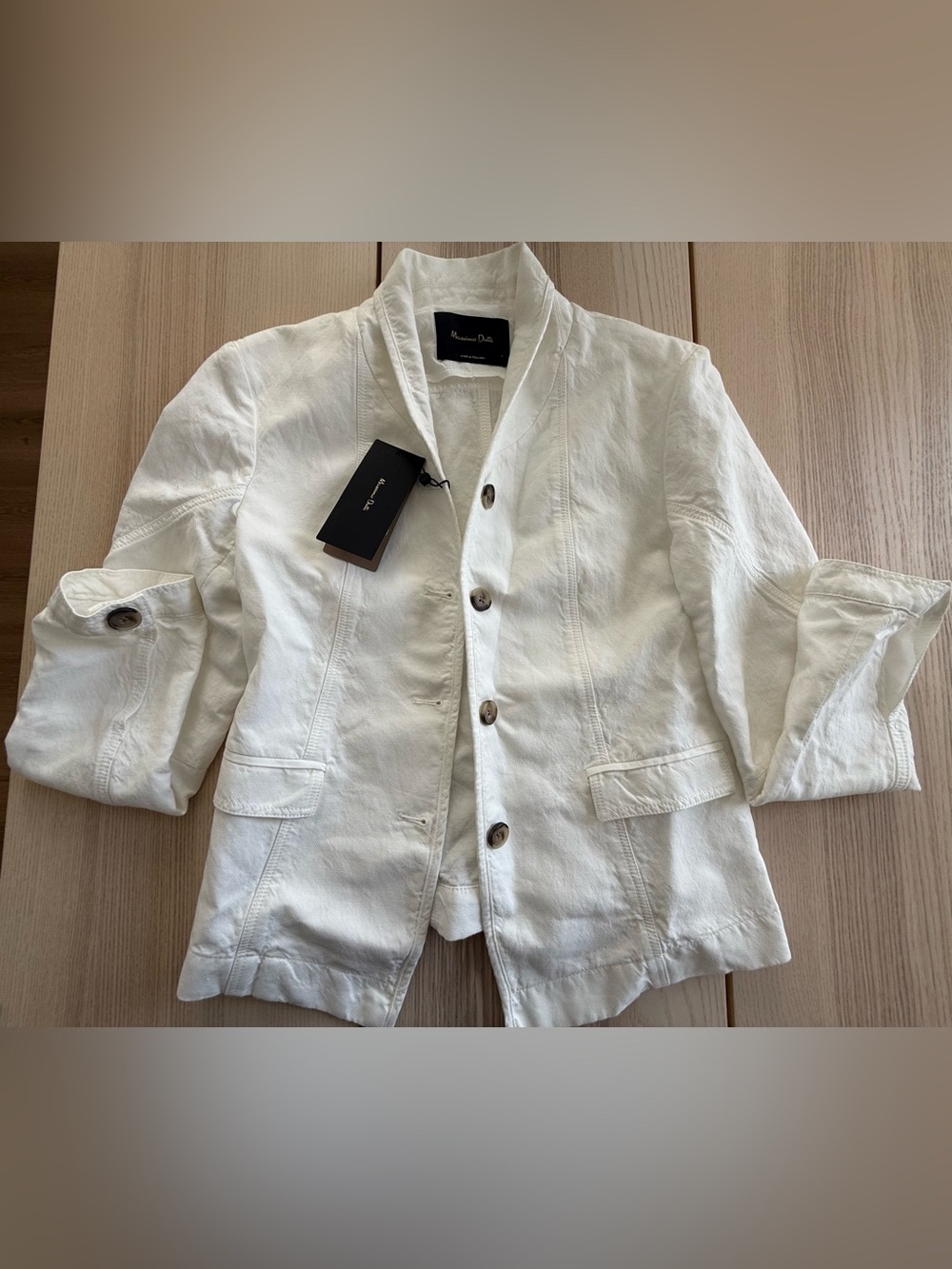 Massimo Dutti Off-White Lightweight Cotton-Linen Jacket